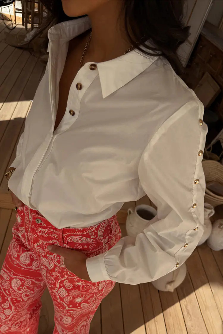 White Marley Shirt with Gold Studs | Never Fully Dressed US