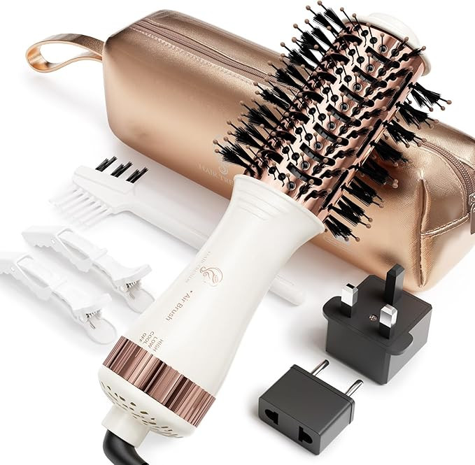 Travel Blow Dryer Brush in one, Dual Voltage 110V-240V Mini Hot Air Brush, Hair Trends Nano Titan... | Amazon (US)