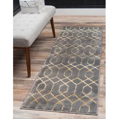 Corando Geometric Gray/Gold Area Rug | Wayfair North America