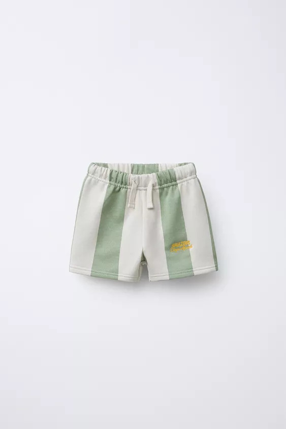 EMBROIDERED TEXT STRIPED SHORTS Green Brown Blue | Zara US