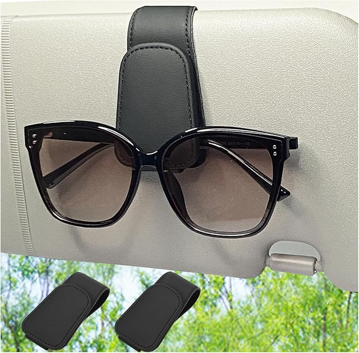 2 Packs Sunglasses Holder for Car, Sunglass Clip for Car Visor, Magnetic Leather Car Eyeglass Hol... | Amazon (US)