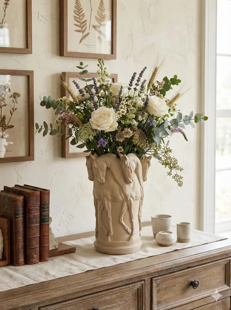 Horse Flower Vase: Marble Powder Sculpture, Equestrian Decor | Etsy (US)