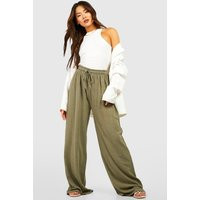 Womens Linen Mix Relaxed Fit Pants - Green - 12 | boohoo (US & Canada)