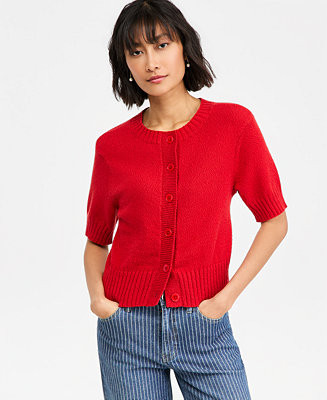On 34thWomen's Crewneck Short-Sleeve Textured Button-Front Cardigan | Macy's