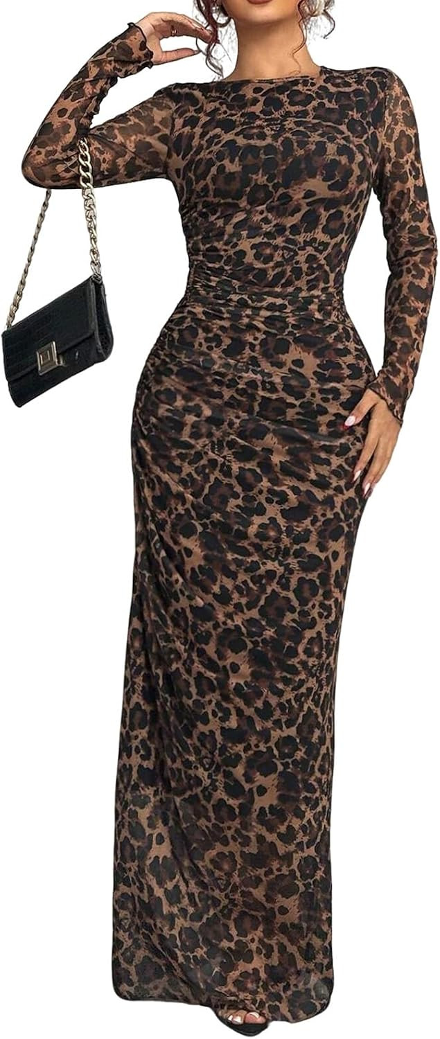 Womens Long Sleeve Maxi Dress Mesh Bodycon Spring Fall Formal Wedding Guest | Amazon (US)