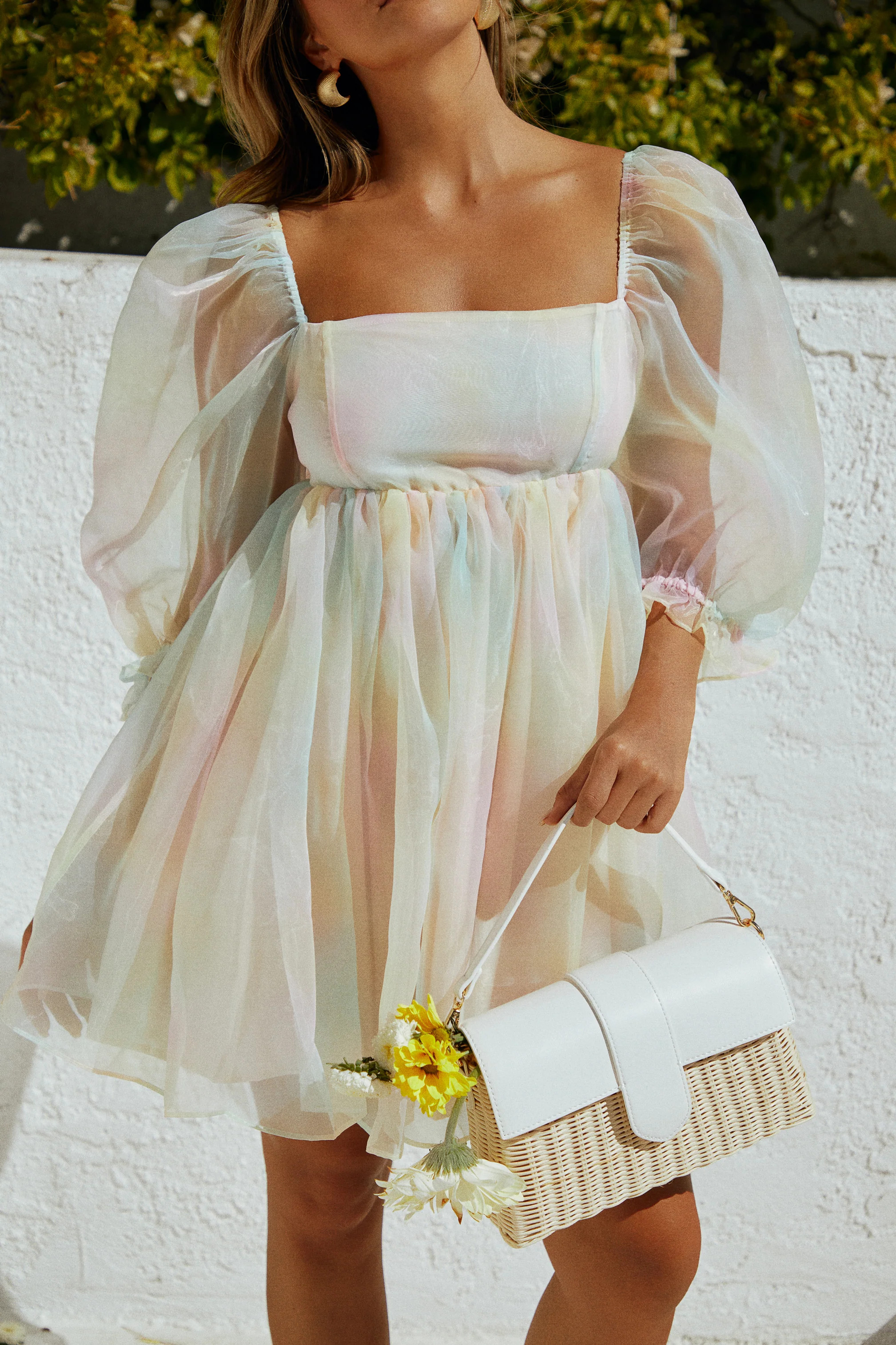 Miss Lola | Sadie Pastel Print Babydoll Mini Dress | MISS LOLA