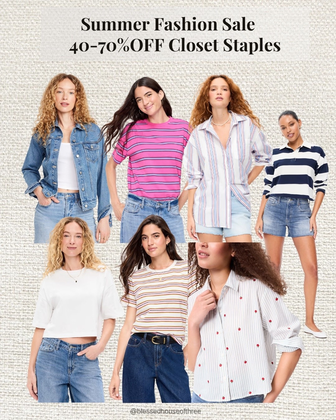 Summer closet refresh starts now. If you’ve been waiting for a good sale, this is the one worth shopping. I’m seeing so many classic pieces that never go out of style—striped tees, lightweight button-downs, denim staples, easy everyday tops, and versatile basics you’ll wear from now through fall. I always recommend investing in timeless wardrobe essentials over trendy pieces, especially when they’re marked down 40–70% off. Whether you’re updating your capsule wardrobe, packing for vacation, or just replacing those worn-out favorites, now is the best time to grab them before the best sizes disappear.

summer fashion • summer sale • capsule wardrobe • everyday outfits • wardrobe essentials • classic style • casual chic • striped tees • button-down shirts • denim staples • vacation outfits • effortless style • petite fashion • affordable fashion finds • closet basics • timeless fashion • neutral style • weekend outfits

#LTKSeasonal #LTKSaleAlert #LTKPetite