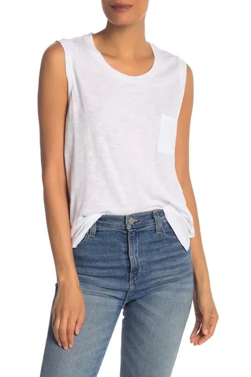 Madewell Whisper Cotton Crewneck Pocket Muscle Tank in Optic White at Nordstrom, Size Large | Nordstrom