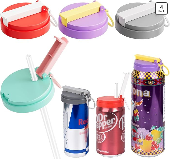 4-Pack Soda Can Lids - 3 Sizes Can Covers with Silicone Straws, Reusable BPA-Free, Spill-Proof & ... | Amazon (US)