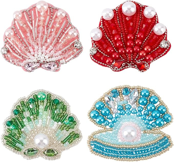 Amazon.com: BEUNITONE 4 Pcs Ocean Sequin Patches Shell Embroidery Beaded Rhinestone Applique Patc... | Amazon (US)