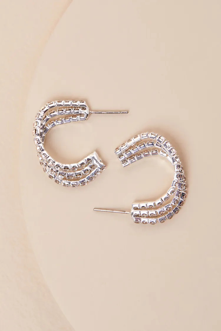 Beste Silver Rhinestone Layered Hoop Earrings | Lulus