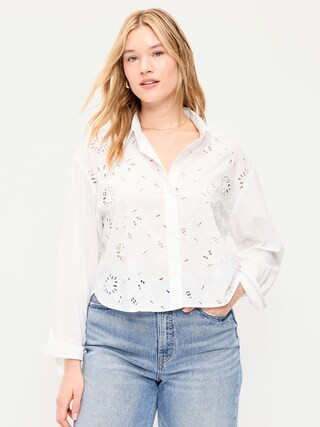 Cropped Eyelet Button-Down Shirt | Old Navy (US)