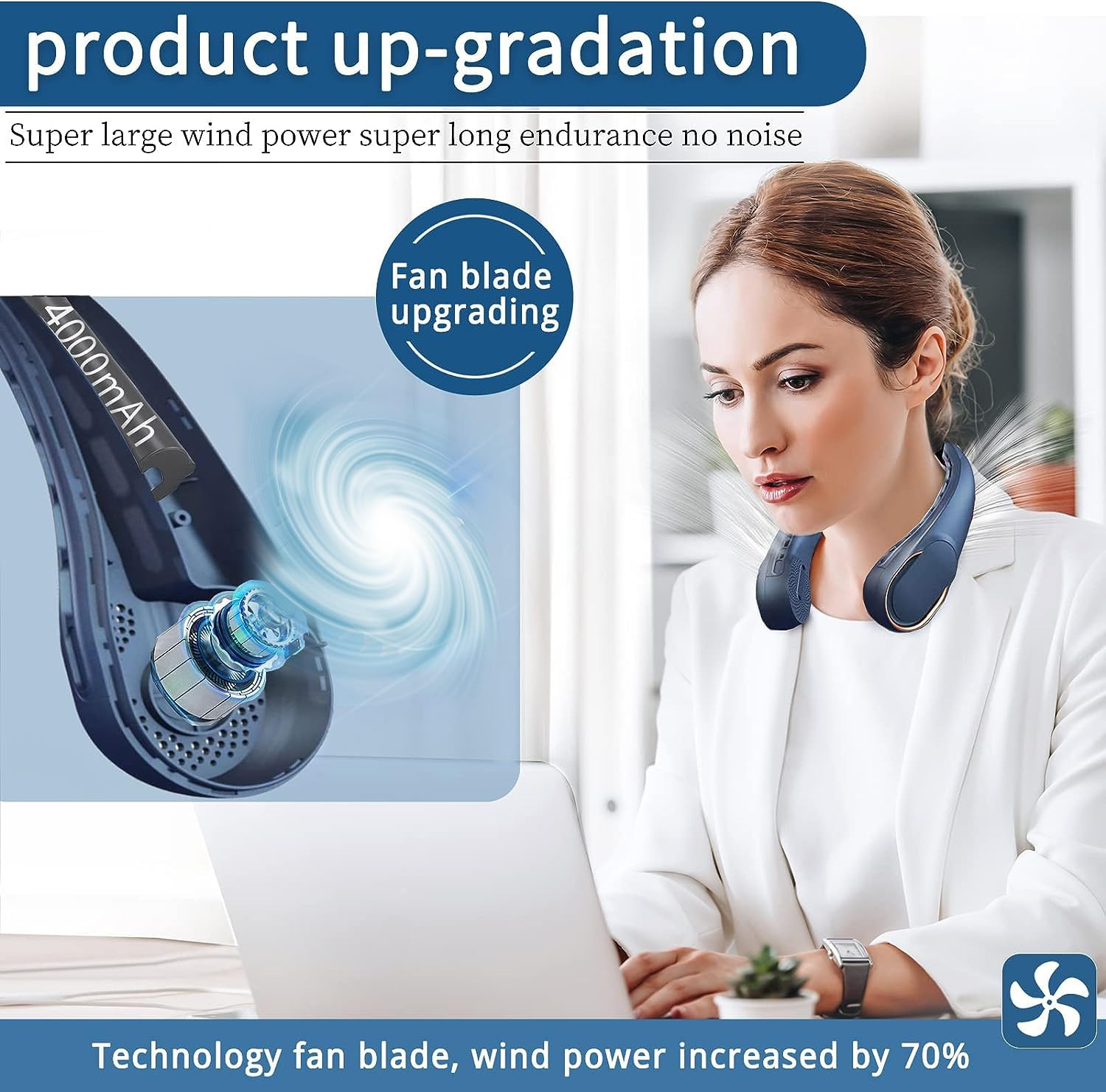 Neck Fan, USB Rechargeable Personal Fan, 4000 mAh Battery Operated, 3 Speeds Adjustable, Faster C... | Amazon (US)