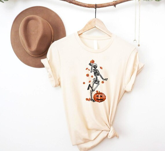 Fall Shirt, Halloween Tshirt, Dancing Skeleton Top, Graphic Fall Top For Women, Pumpkin Tshirt, P... | Etsy (US)