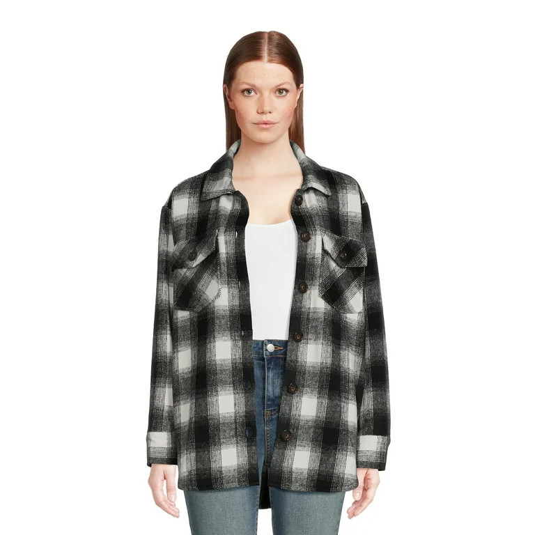 Time and Tru Women's Brushed Twill Plaid Shacket, Sizes XS -XXXL | Walmart (US)