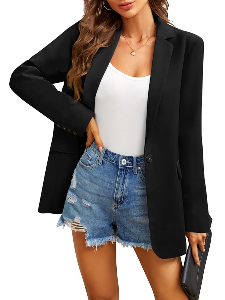 Febriajuce Women's Casual Long Sleeve Lapel Oversized Button Work Office Blazer Suit Jacket | Amazon (US)