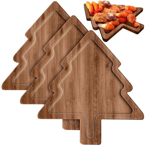 Ziliny 3 Pcs Christmas Appetizer Platter 12 Inch Cutting Board Acacia Serving Trays Wood Charcuterie Board Tray Snack Dessert Candy Dish Plate for Kitchen Gifts (Christmas Tree) | Amazon (US)