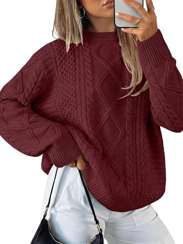 ANRABESS Women's Oversized Cable Knit Fall Pullover Sweaters | Long Sleeve Crewneck Casual Chunky... | Amazon (US)