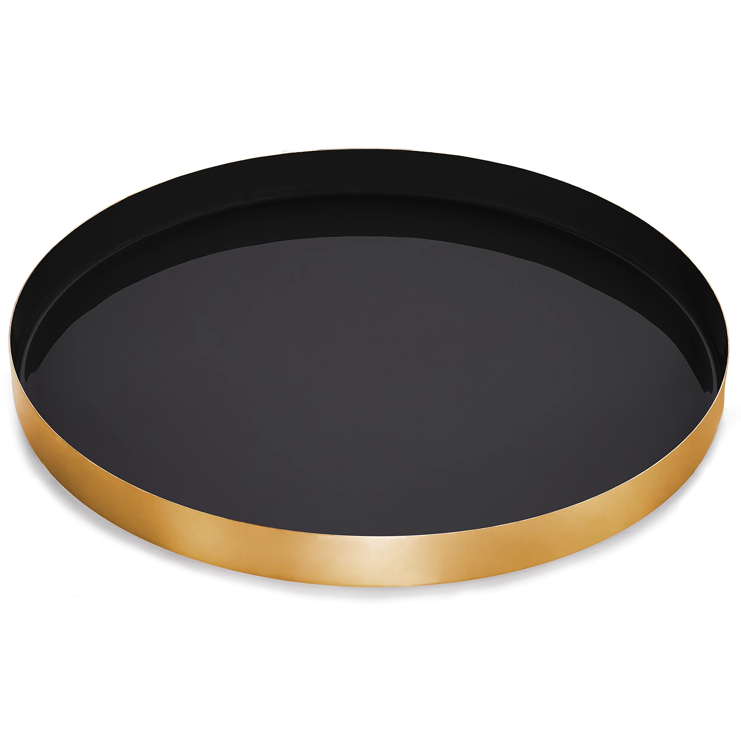 Allegorie Round Decorative Enamel Gold Metal Tray | Stylish Vanity Organizer or Catchall Valet Di... | Amazon (US)