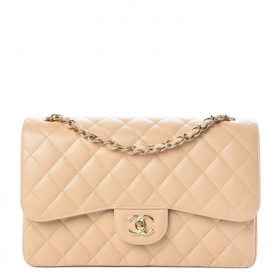 CHANEL Caviar Quilted Jumbo Double Flap Beige Clair | Fashionphile