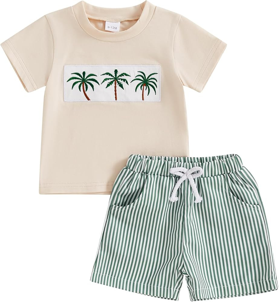 Baby Boy Summer Clothes Tropical Palm Tree Print T-shirt Shorts Set Infant Toddler Hawaiian Beach... | Amazon (US)