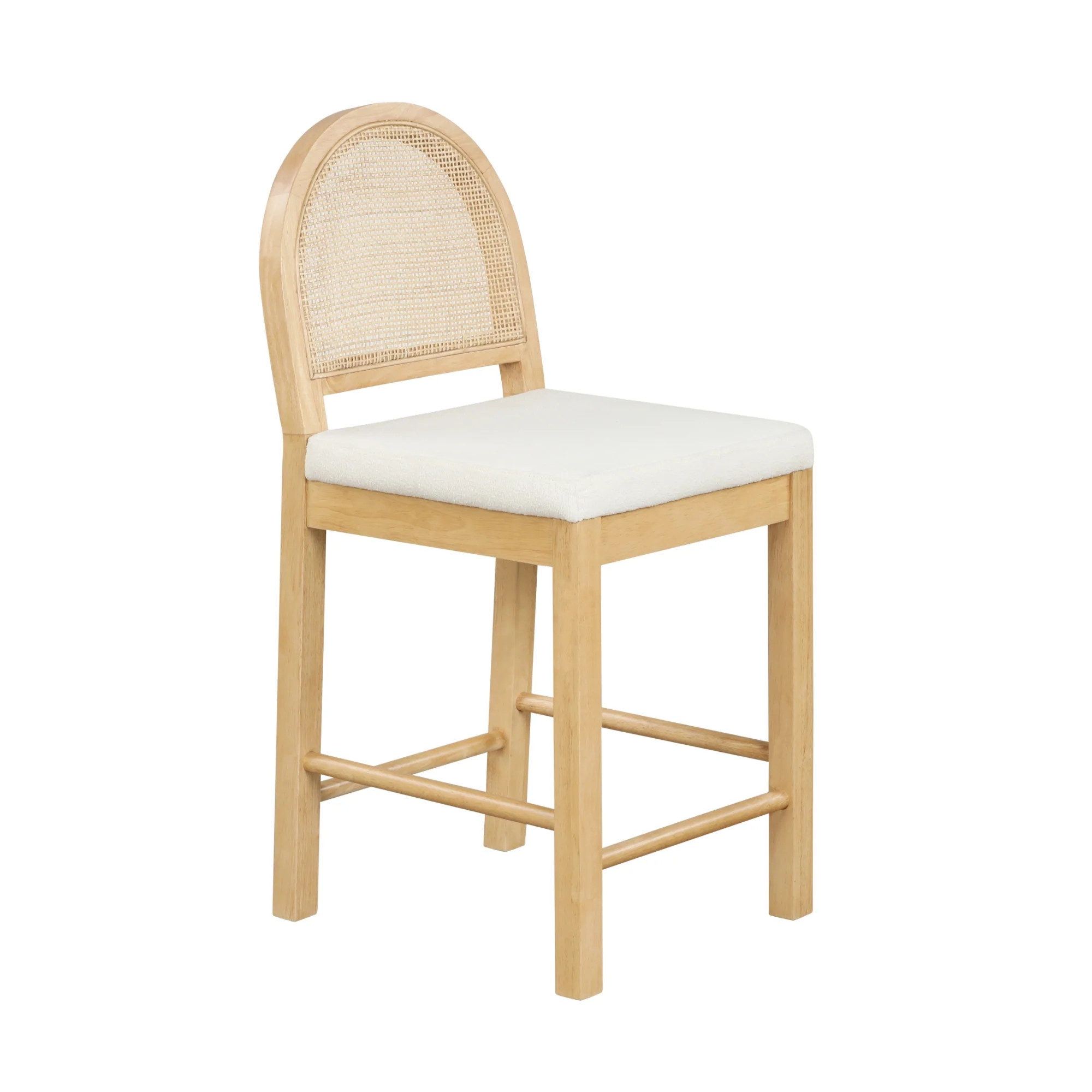 Rattan, Wood & Boucle Bar Stool | Nathan James