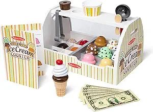 Melissa & Doug Wooden Scoop and Serve Ice Cream Counter (28 pcs) - Play Food and Accessories - Pr... | Amazon (US)