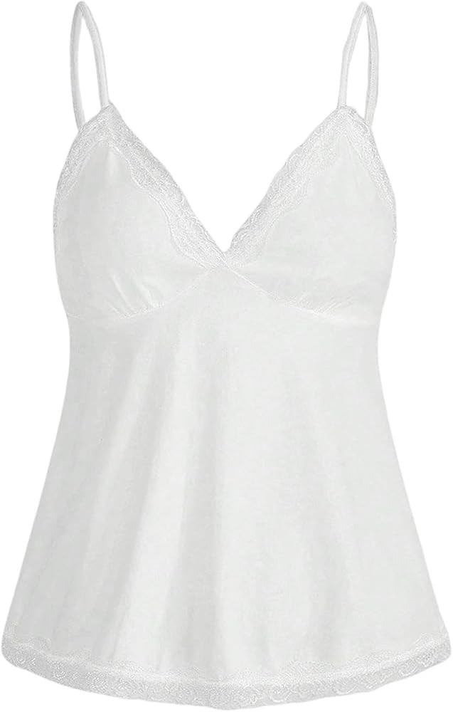 SHENHE Women's V Neck Spaghetti Strap Tank Top Lace Camisole Flowy Summer Tops Babydoll Y2K Tops ... | Amazon (US)