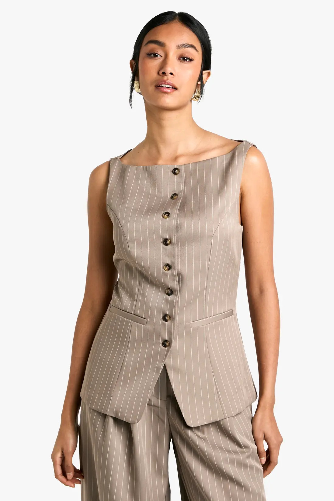 Mocha Tailored Pinstripe Waistcoat | Boohoo USA | boohoo (US & Canada)