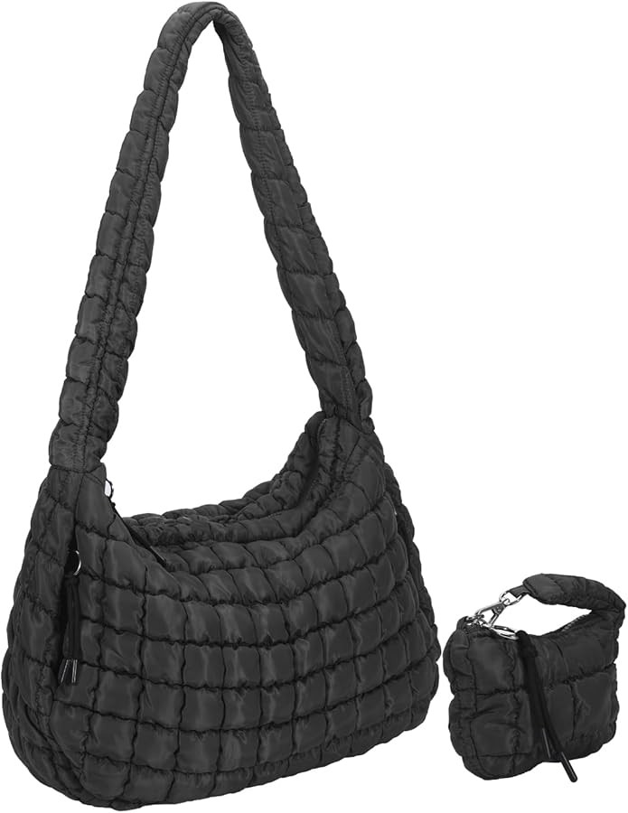 Large Quilted Puffer Tote Bag for Women with Mini Pouch Puffy Crossbody Bags Purse Hobo Puff Shou... | Amazon (US)