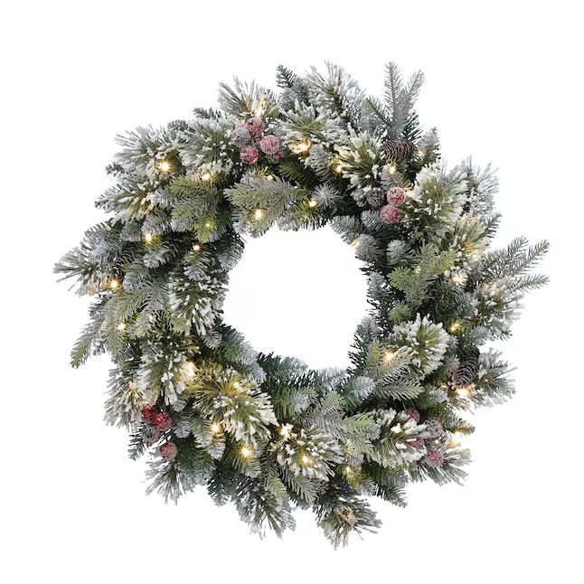 Holiday Living Frost Berry 26-in Flocked Pre-lit Indoor/Outdoor Battery-operated Green Mixed Need... | Lowe's