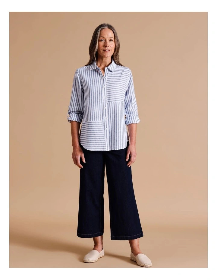 RegattaEuropean Linen Blend Spliced Long Sleeve Shirt With Rolled Sleeve And Button Tab In Bright... | Myer