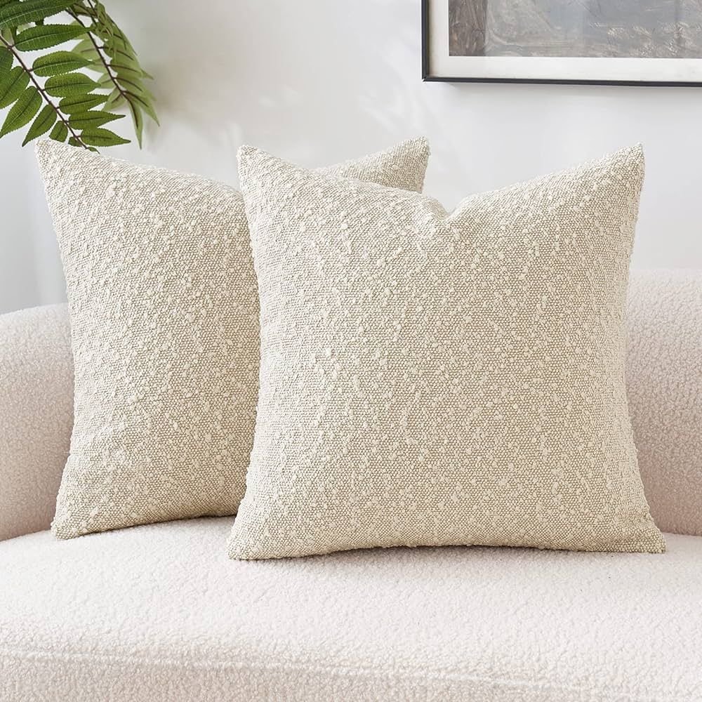 MIULEE Set of 2 Decorative Throw Pillow Covers 18 x 18 Inch Beige Pillowcases Textured Boucle Squ... | Amazon (US)