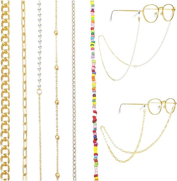 6 PCS Glasses/Eyeglass Chain for Women Gold/Silver | Amazon (US)