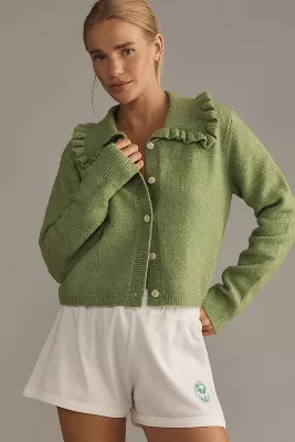 Self Contrast Ruffle-Collar Cardigan Sweater | Anthropologie (US)