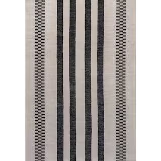 Vichy Geometric Striped Machine-Washable Cream/Black 9 ft. x 12 ft. Area Rug | The Home Depot
