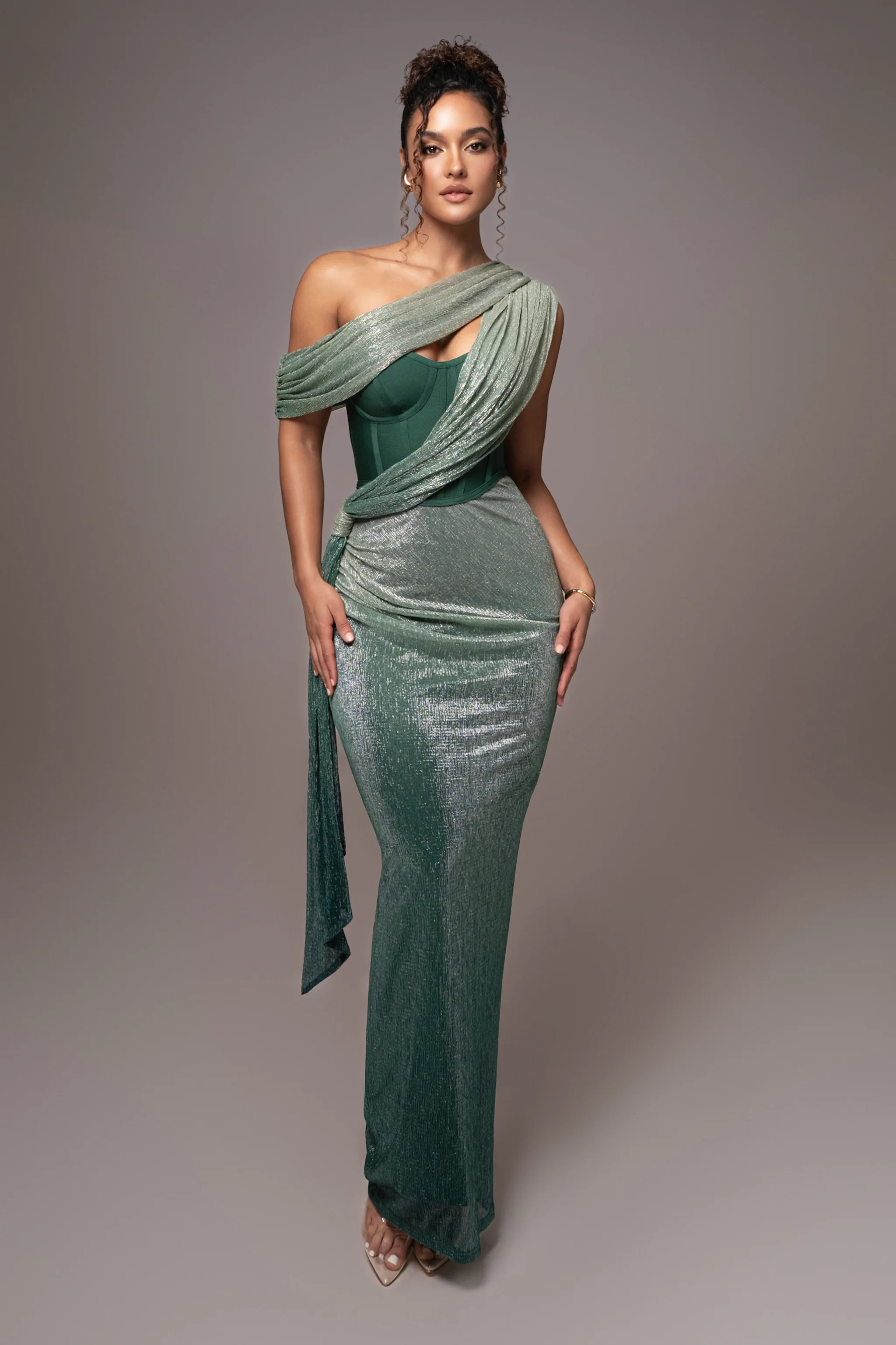 Green Celestina Draped Maxi Dress | JLUXLABEL