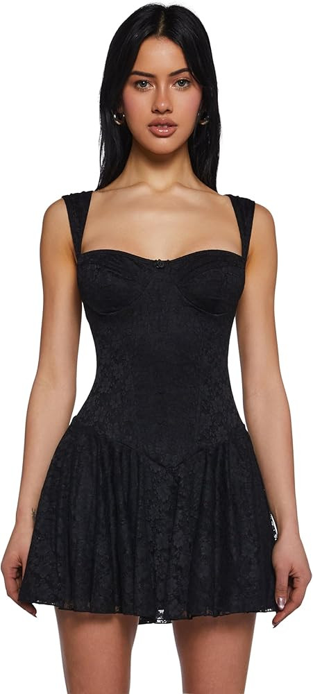 Dolls Kill Perfect Date Mini Dress by Sugar Thrillz – Lace Overlay Bustier Dress with Rosebud D... | Amazon (US)