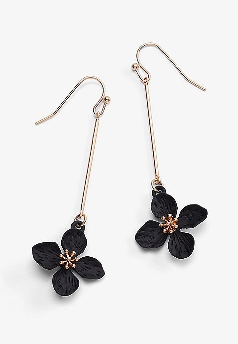 Black Floral Drop Earrings | Maurices