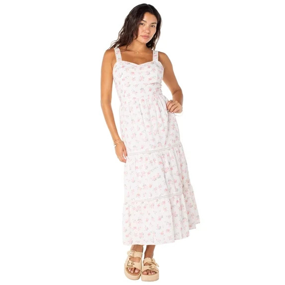 Celebrity Pink Women's Sleeveless Lace Trim Tiered Maxi Dress, Sizes XS-XXXL | Walmart (US)