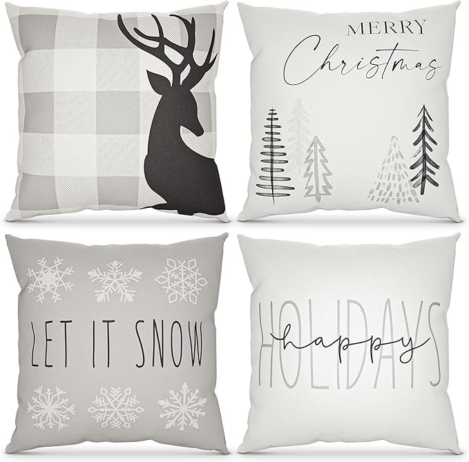 Beautiful Christmas Pillow Covers 18" x 18" - 4 Modern Farmhouse Design Throw Pillow Covers - The... | Amazon (US)