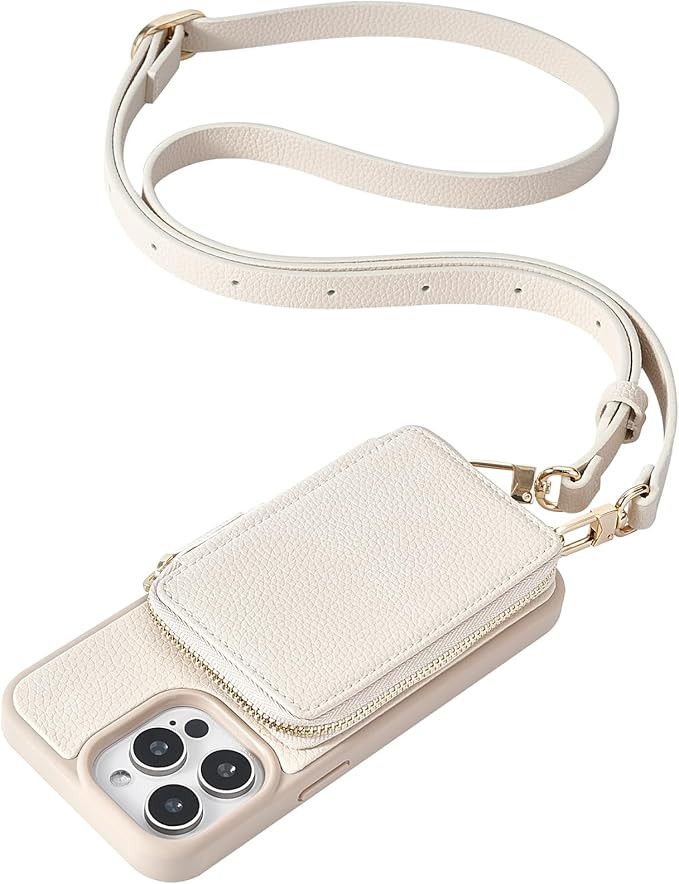 ZVE for iPhone 14 Pro Crossbody Wallet Case, Zipper Card Phone Case with Wrist Strap, Leather Cov... | Amazon (US)
