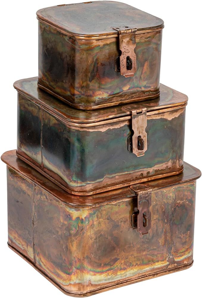 Creative Co-Op Various Square Decorative, Burnt Copper Finish, Set of 3 Storage Box | Amazon (US)