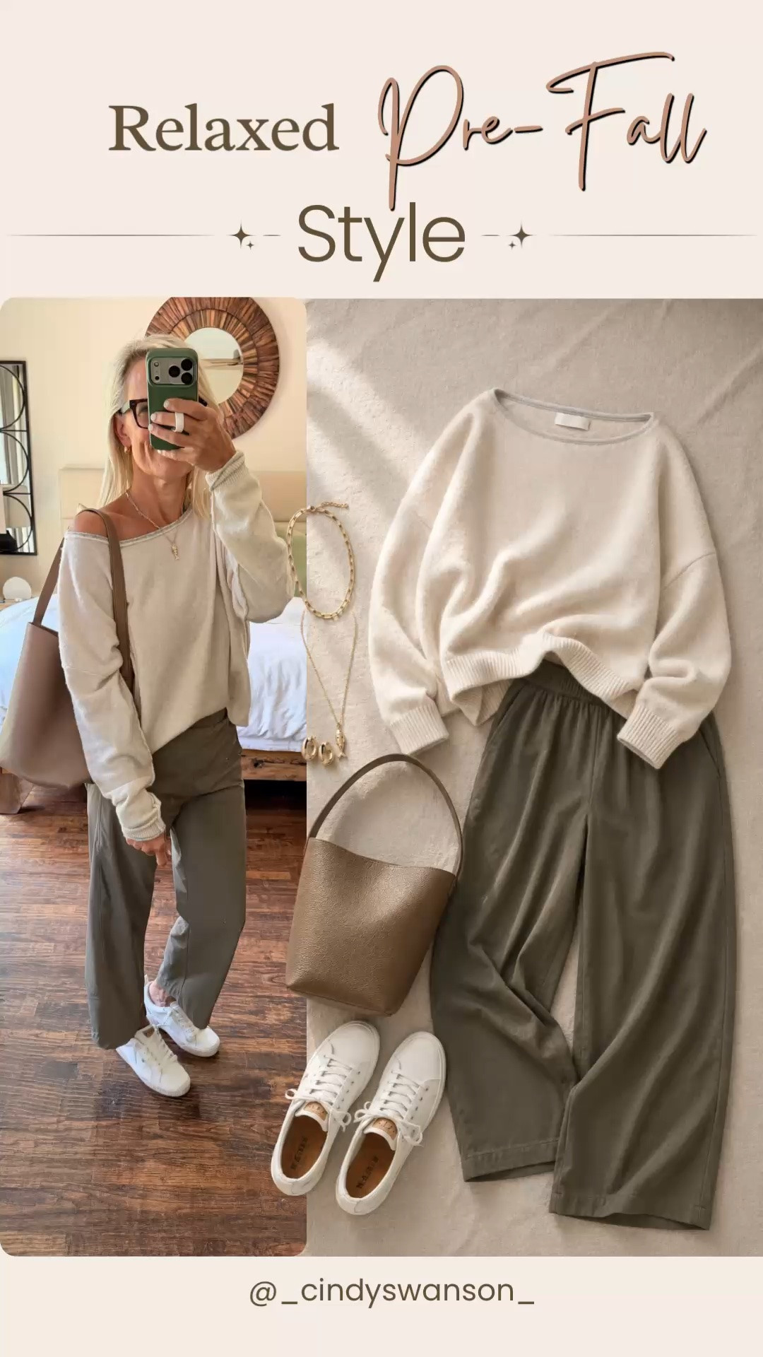 This relaxed cream sweater and olive pull-on pant combination is such an easy everyday uniform. The soft neutral palette, relaxed fit, and white sneakers make it comfortable enough for busy days while still feeling polished and put together.

💡 LTK MADE EASY
❤️ Heart = Support my posts!
🔖 Save = Get sale & restock alerts
📋 Lists = Keep favorites organized
📲 Share = Send lists and products to a friend. Hello, Christmas List!
💬 Comment = Ask me anything about what I’m wearing.:-)

#LTKootd #LTKOver40 #LTKSeasonal