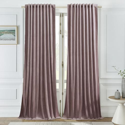 Timeper Pink Velvet Curtains for Kids - Dusty Pink Room Darkening Curtains 72 inches Long for Bedroom, Home Decor Back Tab Curtains for Living Room, W52 x L72, 2 Panels | Amazon (US)
