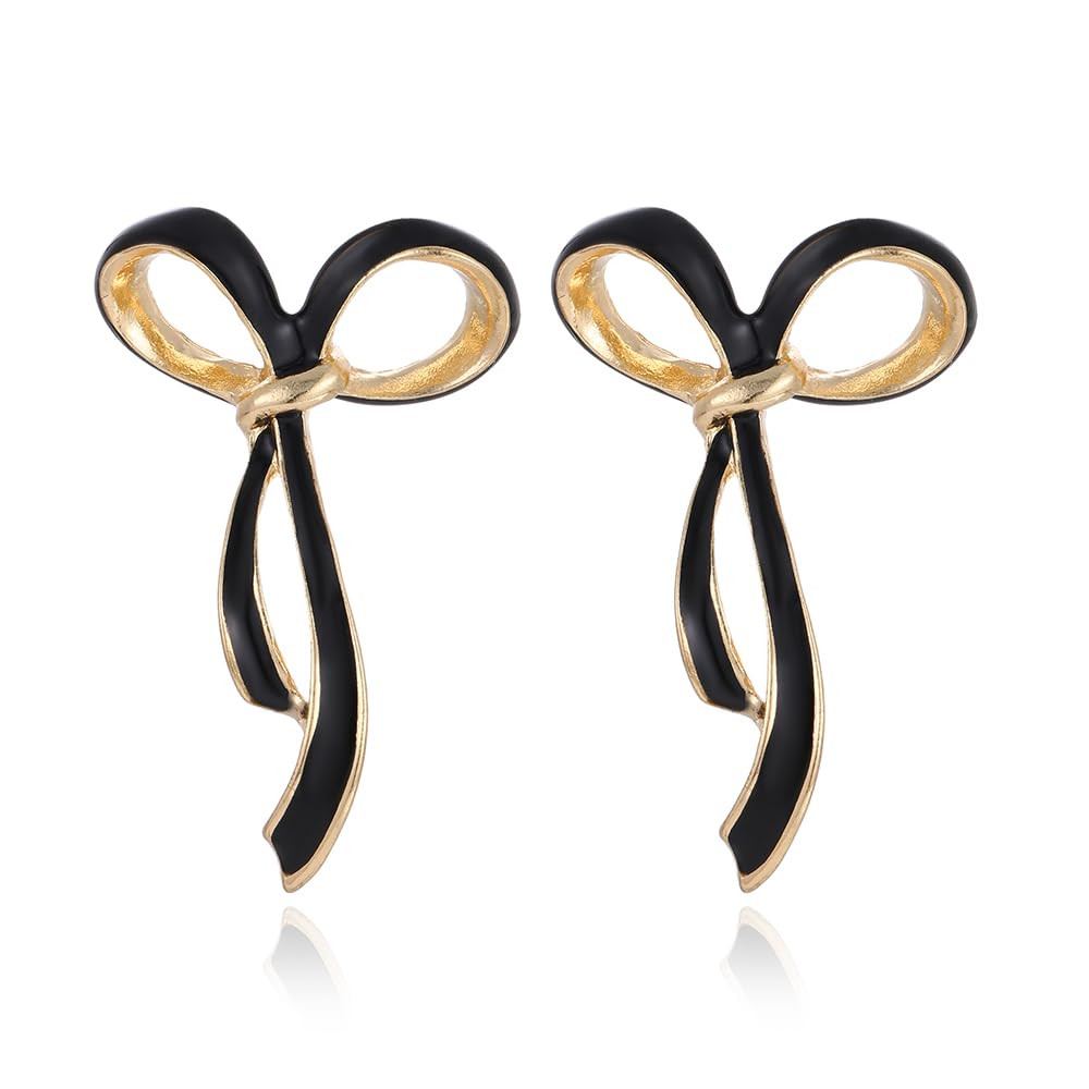 Gold/Black Bow Drop Earrings for Women Ribbon Earrings Bowknot Earrings | Amazon (US)