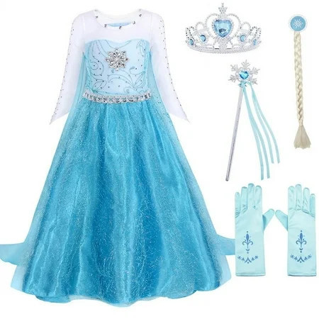 Jurebecia Snow Queen Dress for Girls Princess Birthday Party Blue Dresses up Little Girls Christmas Halloween Cosplay Costume with Accessories 4T(3-4Years) | Walmart (US)