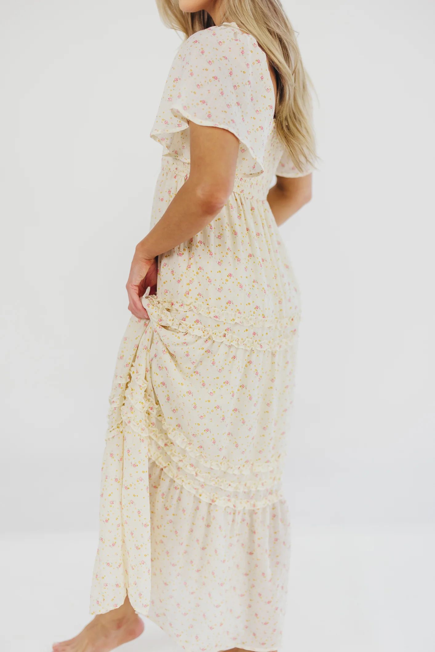 Riley Smocked Floral Print Maxi Dress in Rose Floral | Worth Collective