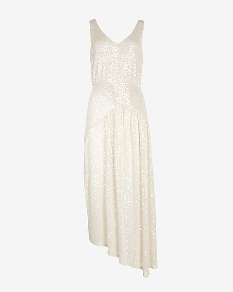 Sequin V-Neck Midi Dress | Express