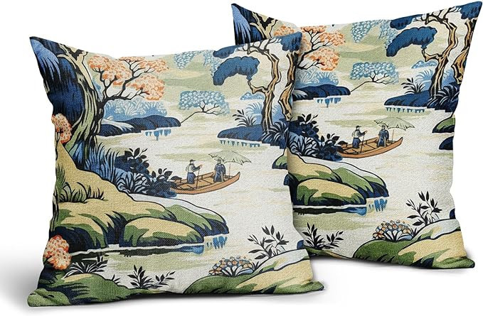 Green Chinoiserie Pillow Cover 16x16 Inch Vintage Bird Flower Throw Pillow Covers Farmhouse Flora... | Amazon (US)